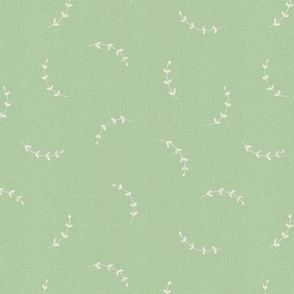 Minimalist laurel leaf branches on mint with linen texture