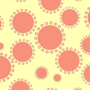 Playful dots coral & yellow , pink, geometric, fun, polka dots, abstract, modern, home decor 20"