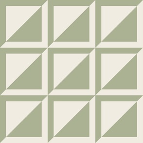 large scale // split checks - creamy white_ light sage green - 6 inch squares