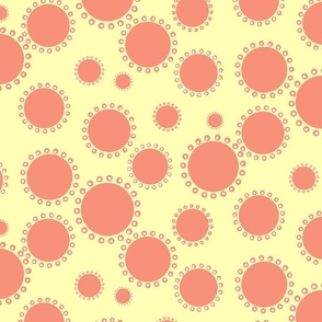 Playful dots coral & yellow , pink, geometric, fun, polka dots, abstract, modern, home decor 12"