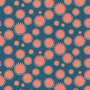 Playful dots coral & blue, teal  whimsical, fun, polka dots,  abstract modern 8"
