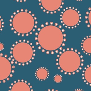Playful dots coral & blue teal  whimsical, fun, polka dots,  abstract modern circles, 20"