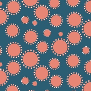 Playful dots coral & blue teal  whimsical, fun, polka dots,  abstract modern in 12"