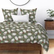 acorns and red rowan berries on sage green | large