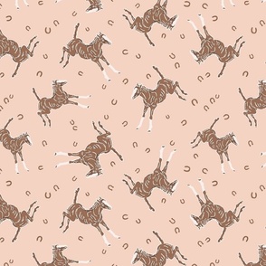 Little Brown Horses - on pastel peach - L large scale - pastel horse shoe foal cute kids wild west outback hand drawn western