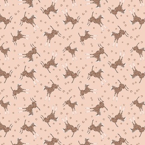 Little Brown Horses - on pastel peach - S small scale - pastel horse shoe foal cute kids farm animal