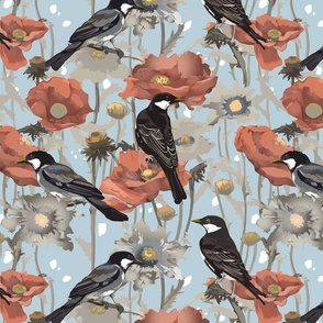 Floral with Magpies