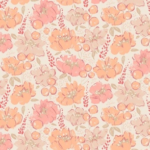 Pantone Peach Fuzz Garden Roses | 12x12 inch | Pristine #F2E8DA Back ground