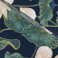 Japanese Lotus Garden Navy Gold White