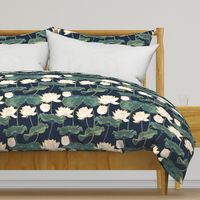 Japanese Lotus Garden Navy Gold White