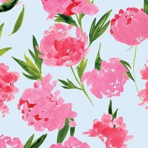 Watercolour Pink Peony Flower Hot Pink Candy Pink Peonies Bloom Blue