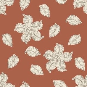 S | Minimalistic Botanical Autumnal Woodland Leaves in Morel Light Brown and Panna Cotta on Amaro Rusty Brown