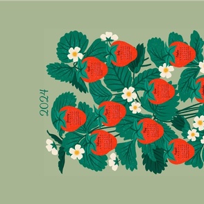 2024 Calendar Tea Towel - Red Strawberries