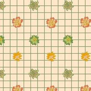 Succulents on a Grid - Cream White