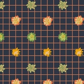 Succulents on a Grid - Navy Blue