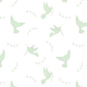 Mint green peace doves with laurel branch on white