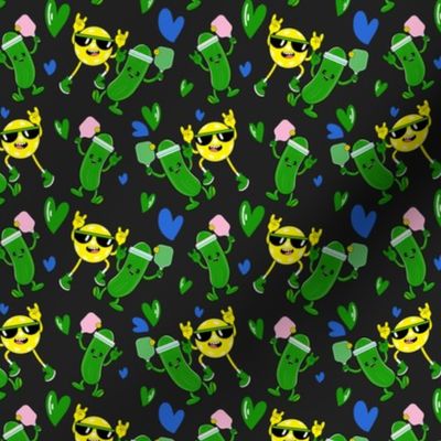 Cute PickleBall Characters Fabric Print