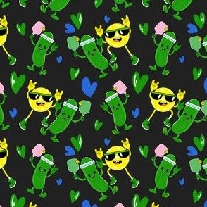 Cute PickleBall Characters Fabric Print