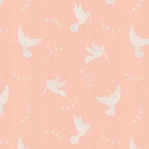 Peace doves with laurel branch on blush pink with linen texture