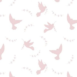 Mauve peace doves with laurel branch on white background