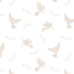 Warm earth tone peace doves with laurel branch on white