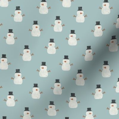 (small scale) cute simple snowmen - dusty blue - winter wonderland - LAD23