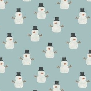 (small scale) cute simple snowmen - dusty blue - winter wonderland - LAD23