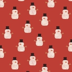 (small scale) cute simple snowmen - vintage red - winter wonderland - LAD23