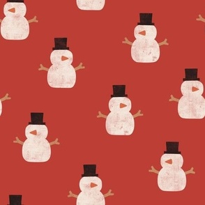 cute simple snowmen - vintage red - winter wonderland - LAD23