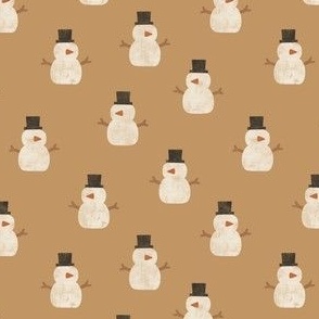 (small scale) cute simple snowmen - golden brown - winter wonderland - LAD23