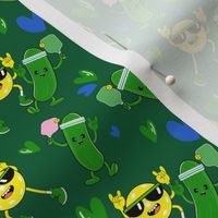 Cute PickleBall Characters Fabric Print in Green