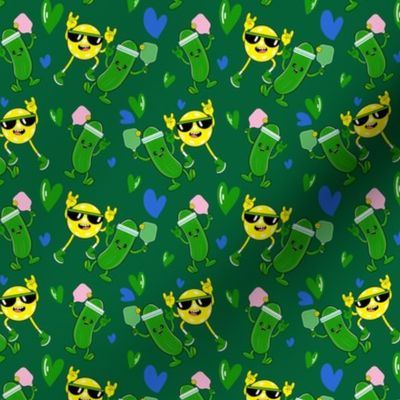 Cute PickleBall Characters Fabric Print in Green