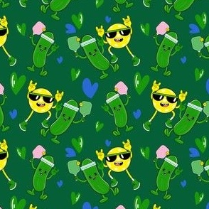 Cute PickleBall Characters Fabric Print in Green