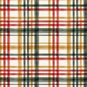 (small scale) Christmas Plaid - Green, red, gold on cream - C23