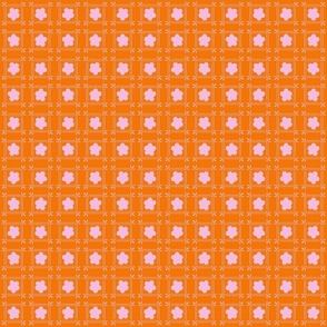 Floral Mosaic Repeat Tile Tangerine Orange Bubble Gum Pink 3x3