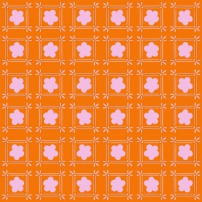 Floral Mosaic Repeat Tile Tangerine Orange Bubble Gum Pink 6x6