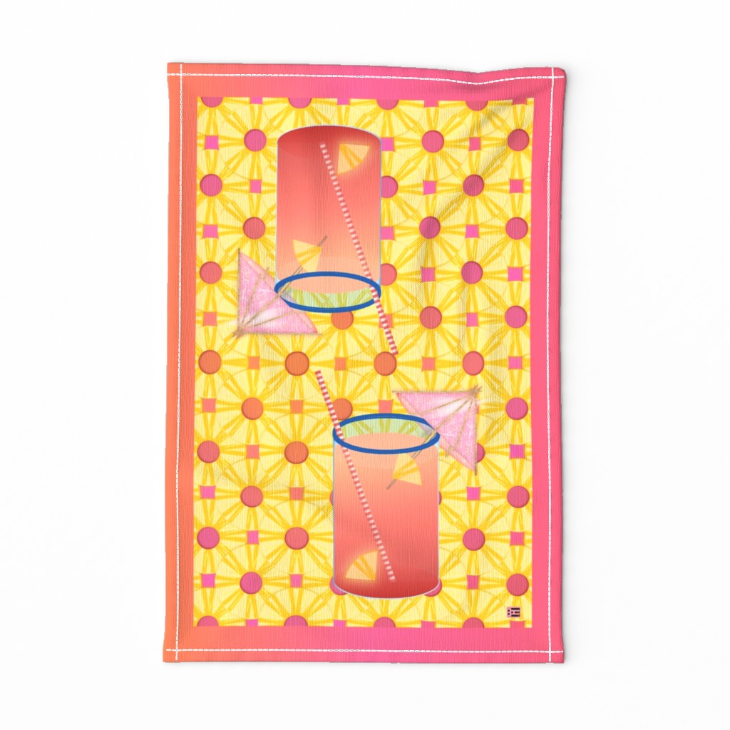 tequila sunrise tea towel with pineapple - pink