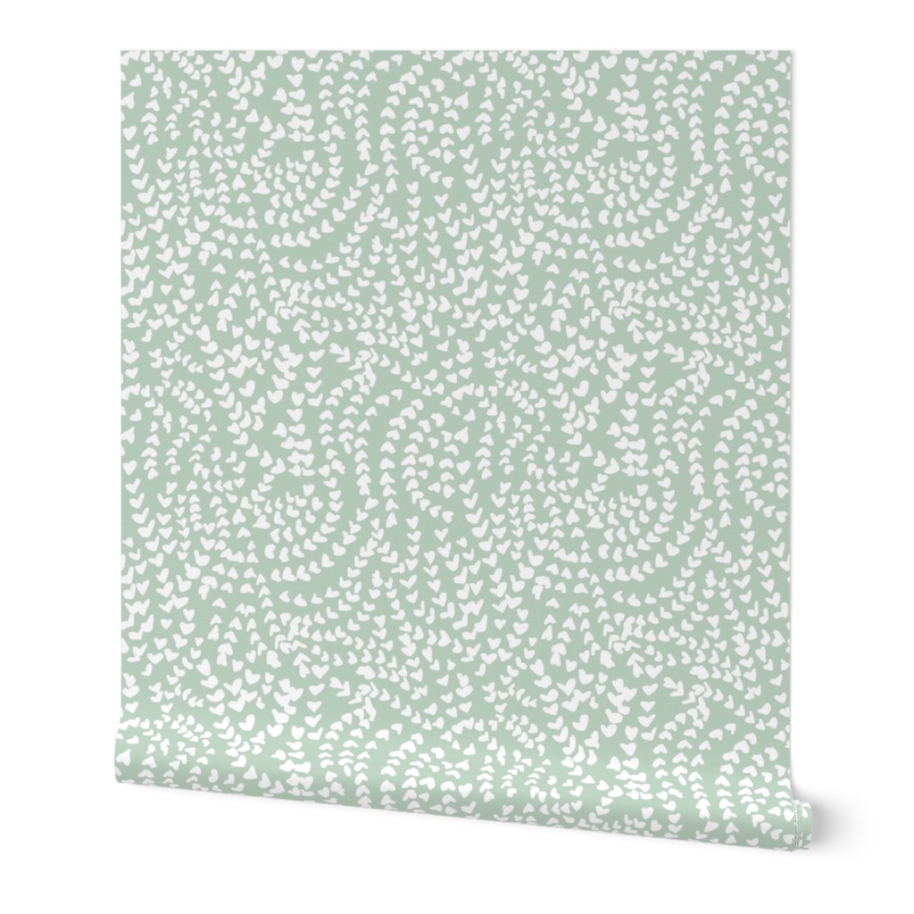 Non-Directional Traveling Hearts - Light Sage Green Background