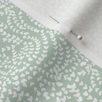 Non-Directional Traveling Hearts - Light Sage Green Background