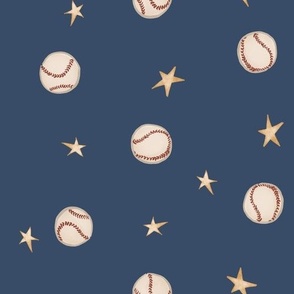 vintage baseball and Stars - navy blue