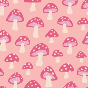 Groovy Retro Psychedelic Mushrooms - (MEDIUM) pink, fuchsia, eggshell white