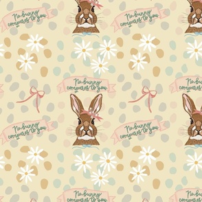 No Bunny Compares To You, Bunny Design, Rabbit Fabric, Bunny Daisy, Easter Themed, Nature Design, Pastel Colors, Pink, Blue, Green Brown, Girl Fabric, Spring Fabric, Easter Decor, Polka Dots, Hand Drawn Animal, Pink Bows, Daisies, Daisy