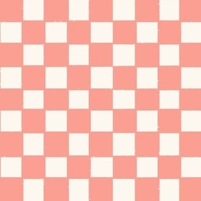 Hand Drawn Checkered-Pink, Hand Drawn Pink Checks, Ivory Checkerboard, Checker Design, Geometric, Contemporary, Pink Cream, Classic Checkerboard, Pink Square Grid