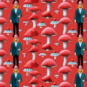 magritte  mushrooms men in red