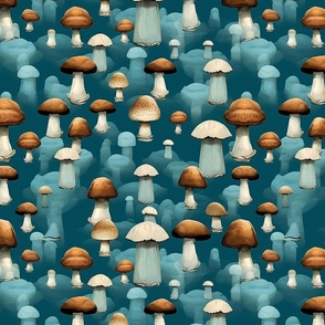 magritte  mushrooms in blue and brown