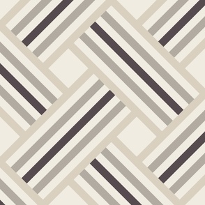 large scale // clean weave - bone beige_ cloudy silver_ creamy white_ purple brown - diagonal geometric - 12 Inch repeat
