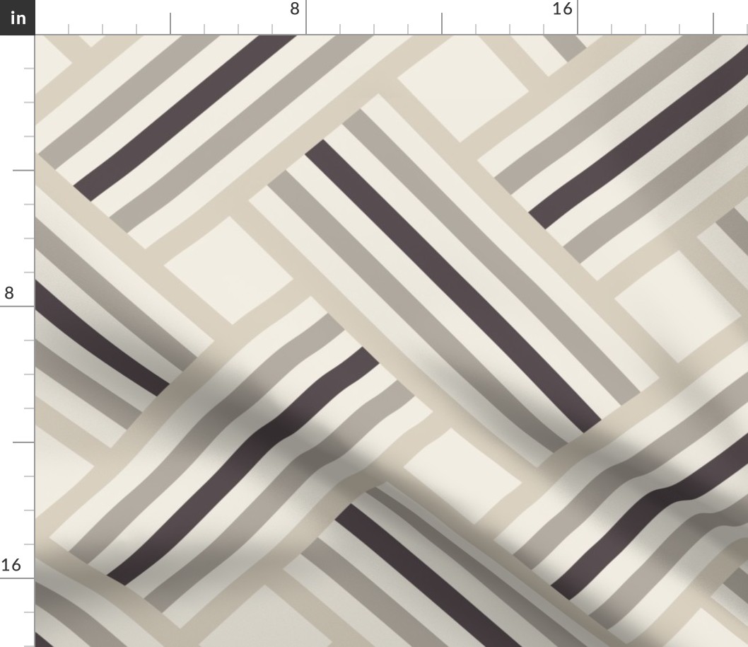 large scale // clean weave - bone beige_ cloudy silver_ creamy white_ purple brown - diagonal geometric - 12 Inch repeat
