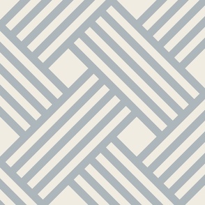 large scale // clean weave - creamy white_ french grey blue - diagonal geometric - 12 Inch repeat