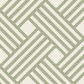 large scale // clean weave - creamy white_ light sage green - diagonal geometric - 12 Inch repeat