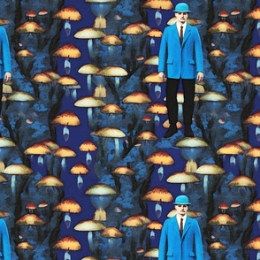 magritte  mushrooms in the night woods